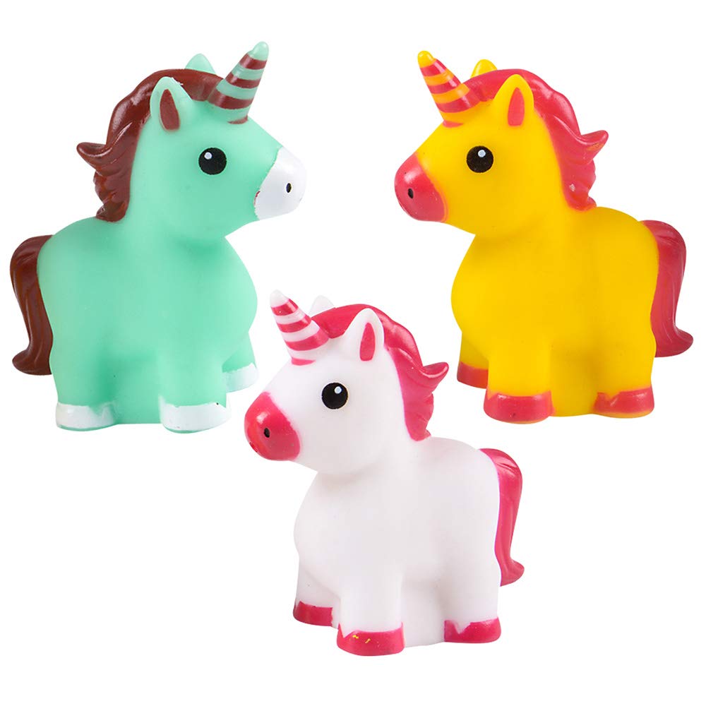 Mini Unicorn Toy Figures - (Pack of 12) Squirt Bath Tub Toy for Kids, Squeezable and Squirtable Figurine Party Favor Supplies, Goodie Bag Fillers and Stocking Stuffers