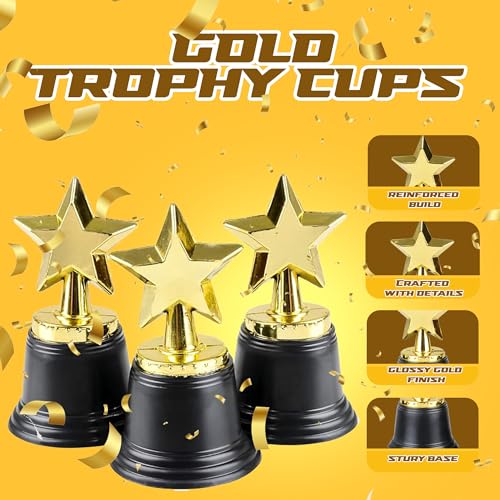 Bedwina Star Trophy Award - Bulk - 4.5 Inch Gold Award Trophies For Kids Awards, Choice Prizes for Adults, Winner Competitions, Sports Events, Party Decorations, Teachers & Party Favors