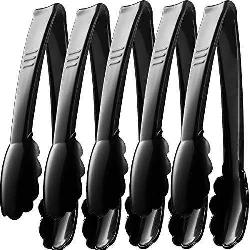 Plastic Tongs for Serving 9 Inch - Heavy-Duty Hard Plastic Reusable or Disposable Serving Tongs for Catering, Dinner Parties, Banquets, Buffets, Events, Weddings and Everyday Use, Black