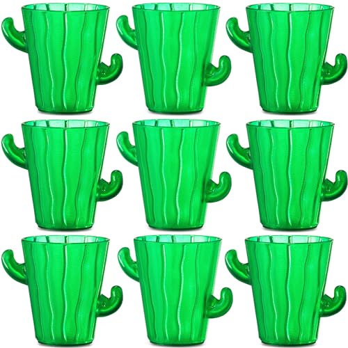 Cactus Plastic Shot Glasses - 2-Oz Shot Glasses Funny Cute Novelty Set for Bachelorette, Western, Cinco de Mayo, Tequila, Fiesta Themed Party Supplies, BPA-Free, Dishwasher-Safe, Green