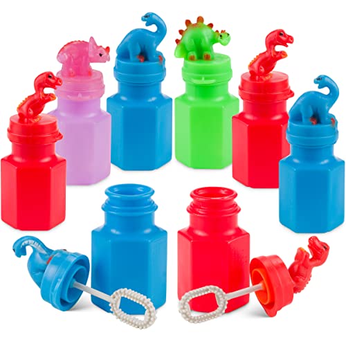 Dinosaur Bubbles Party Favors for Kids - Bulk Assorted 3-Inch Dino Bubble Bottles with Bubble Wands, Outdoor Summer Toy for Birthday Goodie Bags, Easter Baskets & Prizes