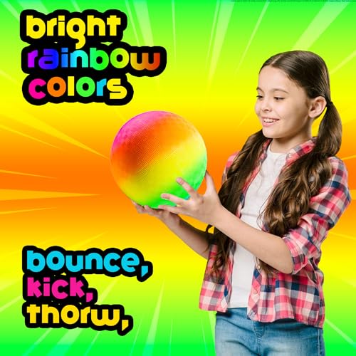 Bedwina Rainbow Playground Balls - 8.5Inch - Rubber Bouncy Inflatable Balls for Kids and Adults, Indoor and Outdoor Games, Kickball, Dodgeball, Four Square, Dodge Ball, Handball
