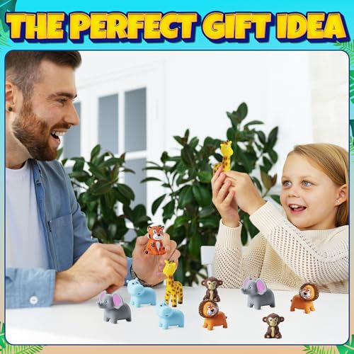 Mini Zoo Animals Bath Toys - Vinyl Rubber Jungle Safari Animal Figures, Squeezable Bath Tub Toys for Kids, Baby Shower, Birthday Party Supplies, Favors, Cake Decor, Table Decorations