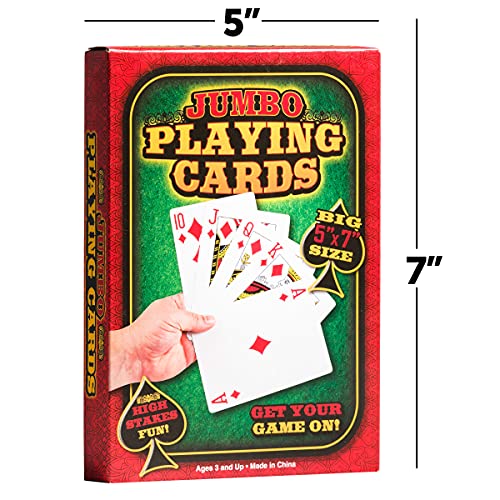 Jumbo Large Playing Cards - Big 5 x 7 Inch Giant Deck of Huge Poker Playing Cards for Casino Theme Party Decorations Game Night and Magic Supplies
