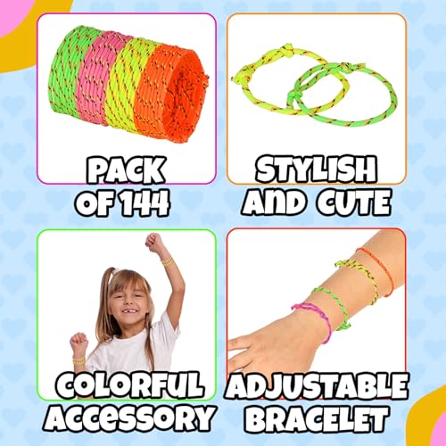 Bedwina 36-Pcs Friendship Bracelets For Kids - Neon Adjustable Woven Rope Friendship Bracelets Bulk for Girls and Boys - Classroom Prizes for Kids Birthday Party Favors & Goodie Bag Stuffers