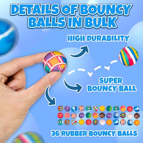 Bouncy Balls in Bulk - (1inch/27mm) Hi Bounce Ball Variety Assortment Mix, Colorful and Small Rubber Bouncing Balls for Kids Game Prizes, Party Favors and Vending Machines