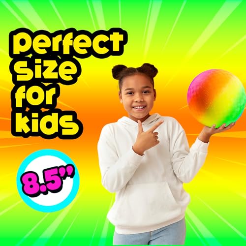 Bedwina Rainbow Playground Balls - 8.5Inch - Rubber Bouncy Inflatable Balls for Kids and Adults, Indoor and Outdoor Games, Kickball, Dodgeball, Four Square, Dodge Ball, Handball