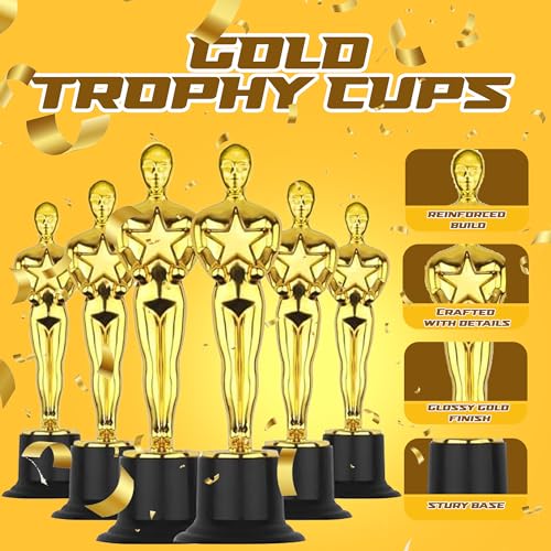 Bedwina 6" Gold Trophy Award Trophies - Bulk Trophies Golden Statues Trophy Award, Party Decorations and for Winners Or Appreciation Gifts Prizes for Adults & Kids