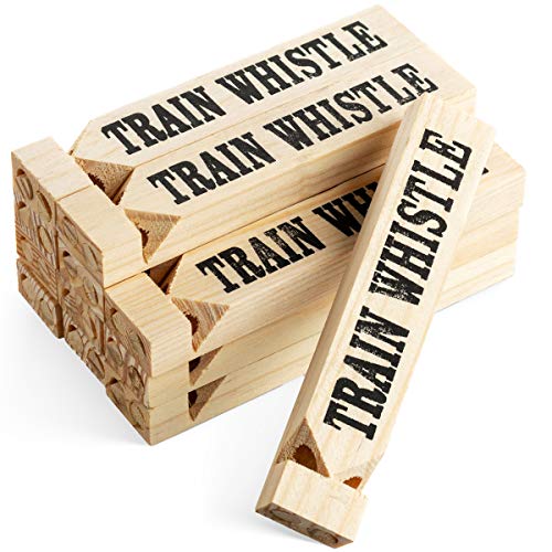 Wooden Train Whistles - Wood Train Whistle for Kids, Train Party Favors, Theme Birthday Decorations, Noisemakers, Goodie Bag Filler, Small Game Prizes, Stocking Stuffers