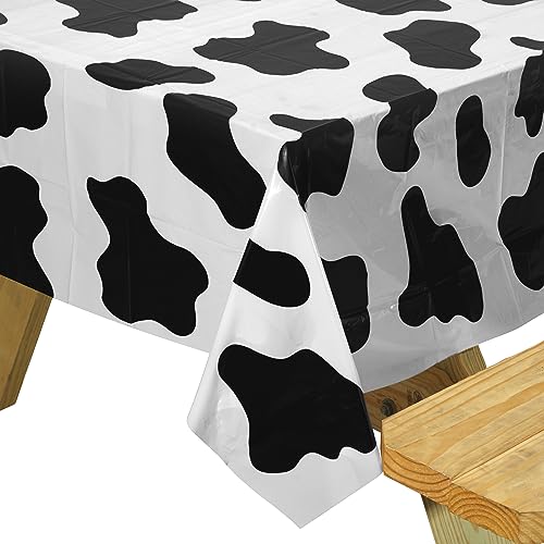 Cow Print Tablecloth - 54 x 72 Inch Tablecloths for Farm Animal Themed Parties, Birthday Party Supplies and Picnic Table Covers, (Black and White)