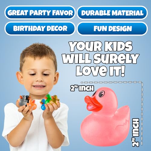 Glitter Rubber Ducks in Bulk - Assorted 2-inch Duck Toys for Baby Shower Rubber Duckies, Mini Ducks Bath Toy, Birthday Party Favors Ducks