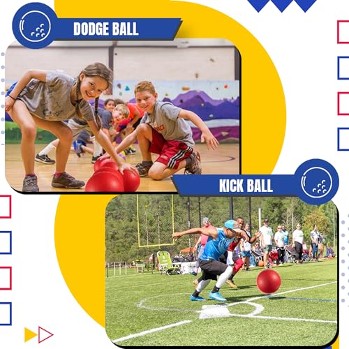 Bedwina Playground Balls Bulk - 8.5 Inch Red Rubber Kickball Bouncy Inflatable Balls for Kids & Adults w/Hand Pump, Indoor & Outdoor Games, Kickballs, Dodgeball, Four Square, and More