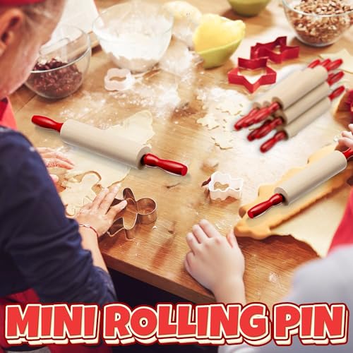 Mini Rolling Pin 7.5 Inch Kids Rolling Pin - (Pack of 6) Set for Play Dough Accessories Small Rolling Pin For Dough - Wood Kids Rolling Pins with Handles for Foods, Accessories