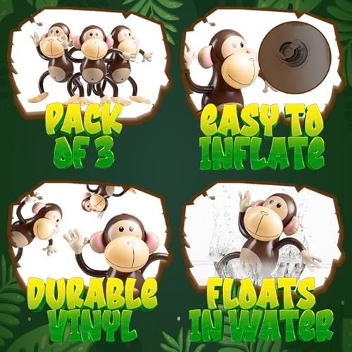 Large Inflatable Monkey - 27-Inch Monkeys for Baby Shower, Safari, Jungle Themed Birthdays, Blow Up Animal Party Favors and Decorations for Kids and Toddlers