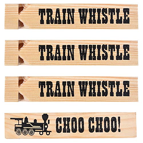 Wooden Train Whistles - Wood Train Whistle for Kids, Train Party Favors, Theme Birthday Decorations, Noisemakers, Goodie Bag Filler, Small Game Prizes, Stocking Stuffers