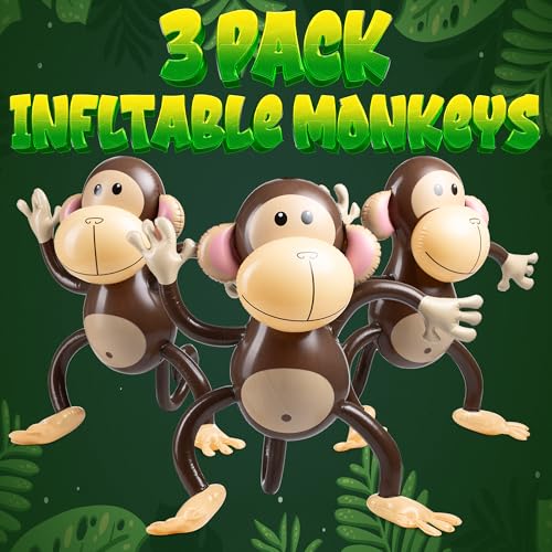Large Inflatable Monkey - 27-Inch Monkeys for Baby Shower, Safari, Jungle Themed Birthdays, Blow Up Animal Party Favors and Decorations for Kids and Toddlers