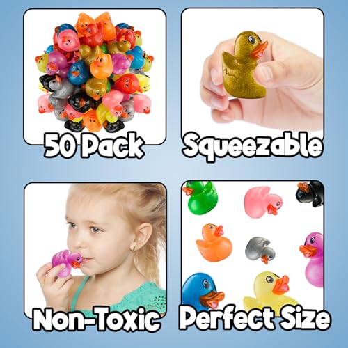 Glitter Rubber Ducks in Bulk - Assorted 2-inch Duck Toys for Baby Shower Rubber Duckies, Mini Ducks Bath Toy, Birthday Party Favors Ducks
