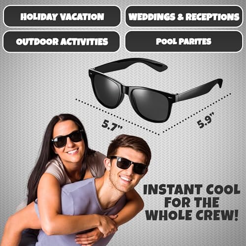 Black Sunglasses Bulk - Premium Retro Party Sunglasses for Birthdays, Weddings, Bachelorette, Bachelor, Photo Booth Prop