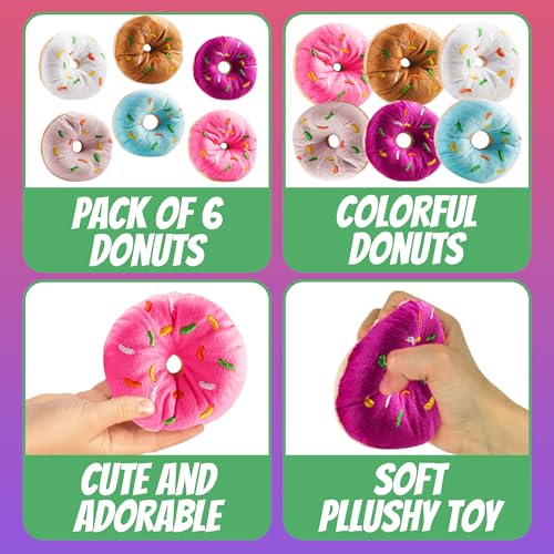 Bedwina Plush Donuts with Sprinkles - (Pack of 12) 1 Dozen Stuffed Donut Pillow Toy Party Favors, Donut Party Supplies Decorations and Stocking Stuffers for Kids