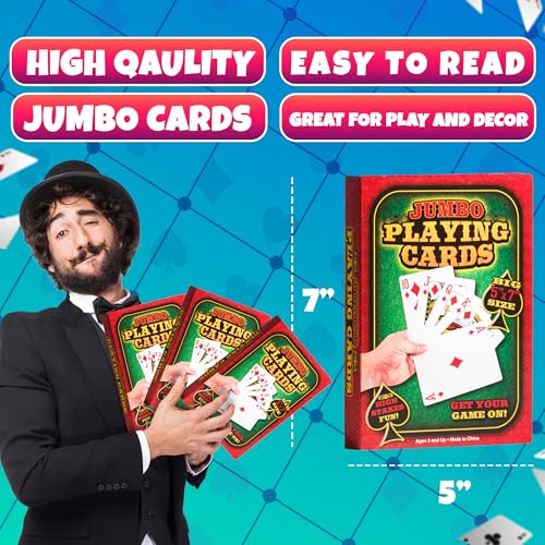 Jumbo Large Playing Cards - Big 5 x 7 Inch Giant Deck of Huge Poker Playing Cards for Casino Theme Party Decorations Game Night and Magic Supplies