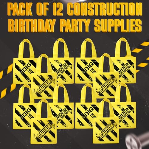 Construction Birthday Party Supplies - Under Construction Party Decorations Themed Mini Non-Woven Canvas Tote Gift Bags