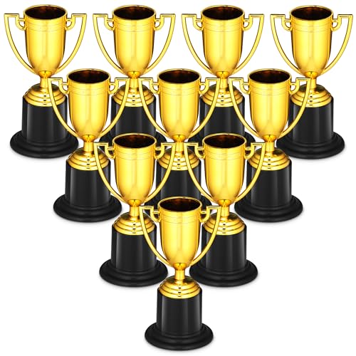Bedwina Gold Award Trophy Cups - Pack of 12 Bulk - Plastic Gold Trophies for Party Favors, Props, Rewards, Winning Prizes, Competitions for Kids and Adults