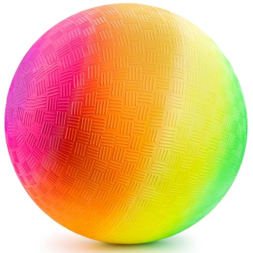 Bedwina Rainbow Playground Balls - 8.5Inch - Rubber Bouncy Inflatable Balls for Kids and Adults, Indoor and Outdoor Games, Kickball, Dodgeball, Four Square, Dodge Ball, Handball