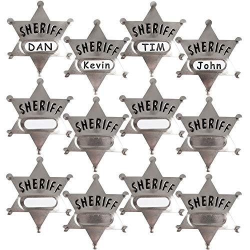 Metal Sheriff Badges - Silver Star Name Badges with Stickers for Personalized Names, Western Cowboy Dress Up Deputy's Badge Toys for Kids Birthday Party Favors, Giveaways & More