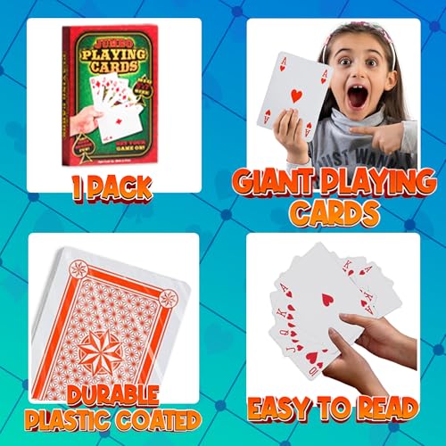 Jumbo Large Playing Cards - Big 5 x 7 Inch Giant Deck of Huge Poker Playing Cards for Casino Theme Party Decorations Game Night and Magic Supplies