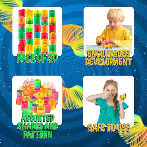 Bedwina Rainbow Spring Toy Assortment - Mini Plastic Coil Spring Toy - Bright Colors and Shapes, Goody Bag Filler, Party Prizes and Stocking Stuffers for Kids