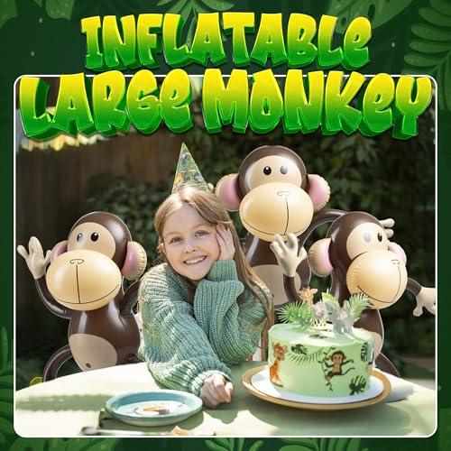 Large Inflatable Monkey - 27-Inch Monkeys for Baby Shower, Safari, Jungle Themed Birthdays, Blow Up Animal Party Favors and Decorations for Kids and Toddlers