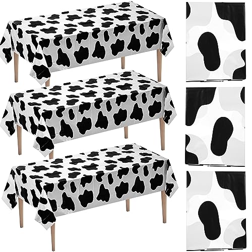 Cow Print Tablecloth - 54 x 72 Inch Tablecloths for Farm Animal Themed Parties, Birthday Party Supplies and Picnic Table Covers, (Black and White)
