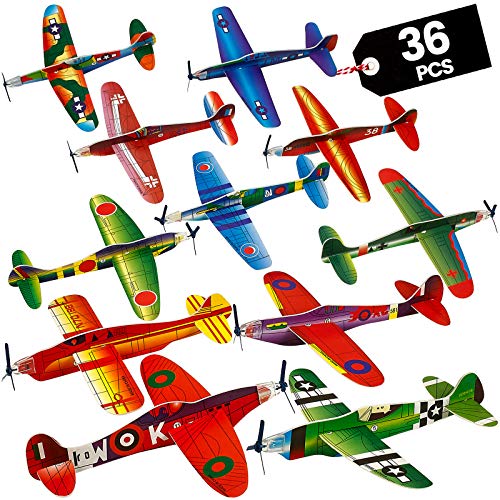 Bedwina Glider Planes Bulk 8-Inch Bomber Airplane Gliders for Kids, Foam Paper Airplane Kit for Birthday, Goodie Bag Stuffers Party Favors for Kids Great Paper Airplanes for Outdoor Flying Toy