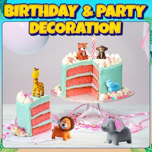 Mini Zoo Animals Bath Toys - Vinyl Rubber Jungle Safari Animal Figures, Squeezable Bath Tub Toys for Kids, Baby Shower, Birthday Party Supplies, Favors, Cake Decor, Table Decorations