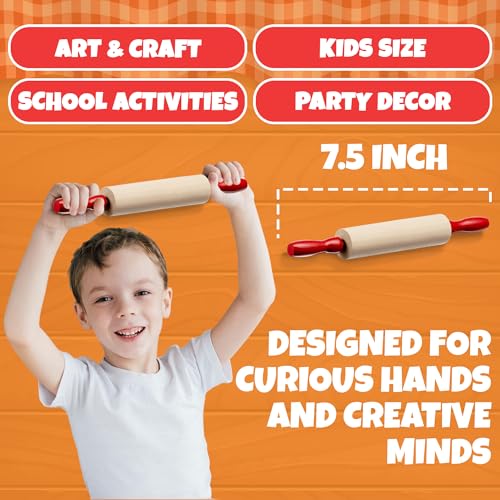 Mini Rolling Pin 7.5 Inch Kids Rolling Pin - (Pack of 6) Set for Play Dough Accessories Small Rolling Pin For Dough - Wood Kids Rolling Pins with Handles for Foods, Accessories