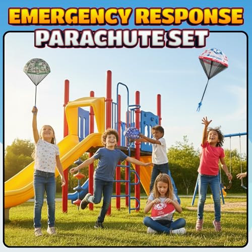 Parachute Men Toys for Kids - (Pack of 4) Police, Army, Firefighter & EMT Figures w/ Tangle-Free Parachutes - Outdoor Flying Toys for Kids, Party Favors, Birthday Gifts for Boys & Girls Ages 3+