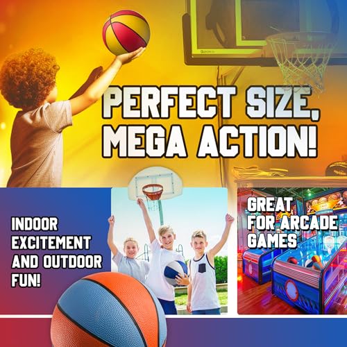 Rubber Mini Basketballs 7 Inch, Size 3 (Pack of 4) - Pool Basketball for Kids in Assorted Colors Indoor & Outdoor, Boys & Girls, for Small Hoops, Game Prizes, Arcade Games, with Pump