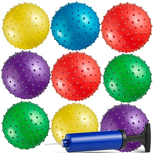 Bedwina Mini Knobby Balls - Bulk 5 Inch Sensory Balls and Spiky Massage Stress Balls with Pump, Fun Bouncy Ball Party Favors