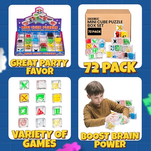 Bedwina Mini Cube Puzzle Box Set - Balance IQ Party Favor Games for Kids, Teens, Adults, 1.5 Inch Mini Games for Kids 3D Brain Teaser Maze