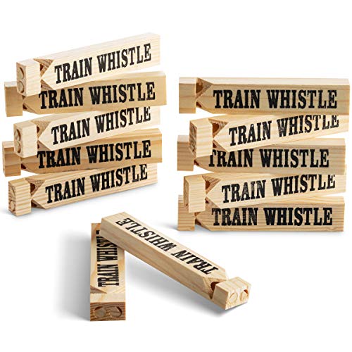 Wooden Train Whistles - Wood Train Whistle for Kids, Train Party Favors, Theme Birthday Decorations, Noisemakers, Goodie Bag Filler, Small Game Prizes, Stocking Stuffers