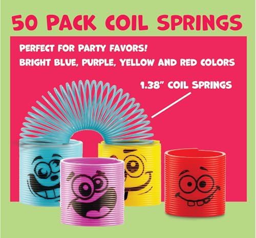 Mega Pack of Coil Springs for Kids - Assorted Silly Faces and Colors, Mini Plastic Spring Toy for Party Favors, Carnival Prizes, Gift Goodie Bag Filler, Stocking Stuffers