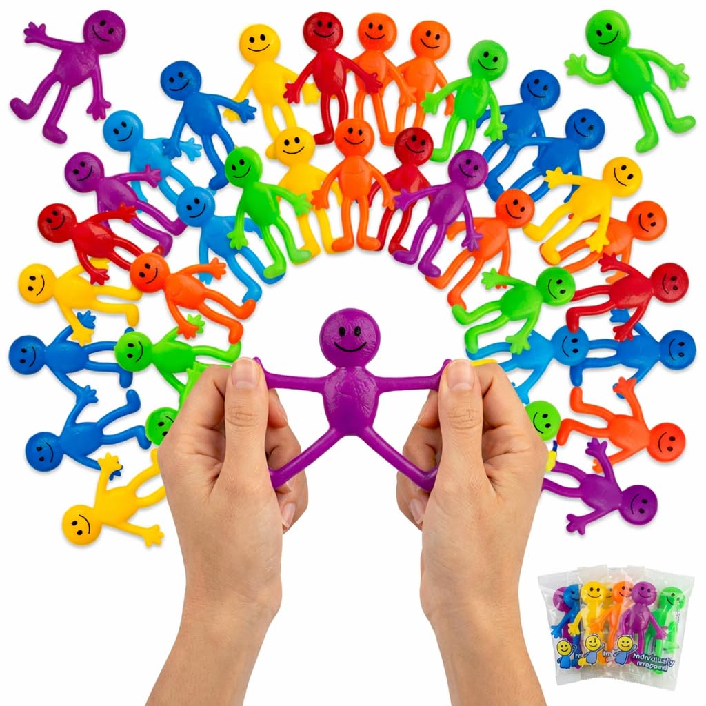 Stretchy Bendable Man (36 Pack) Assorted Fun Colors, A Sticky, Stretchable, Slimy, Gooey Texture, Toy for Stress Anxiety Relief, Great Party Favor, Stocking Stuffer