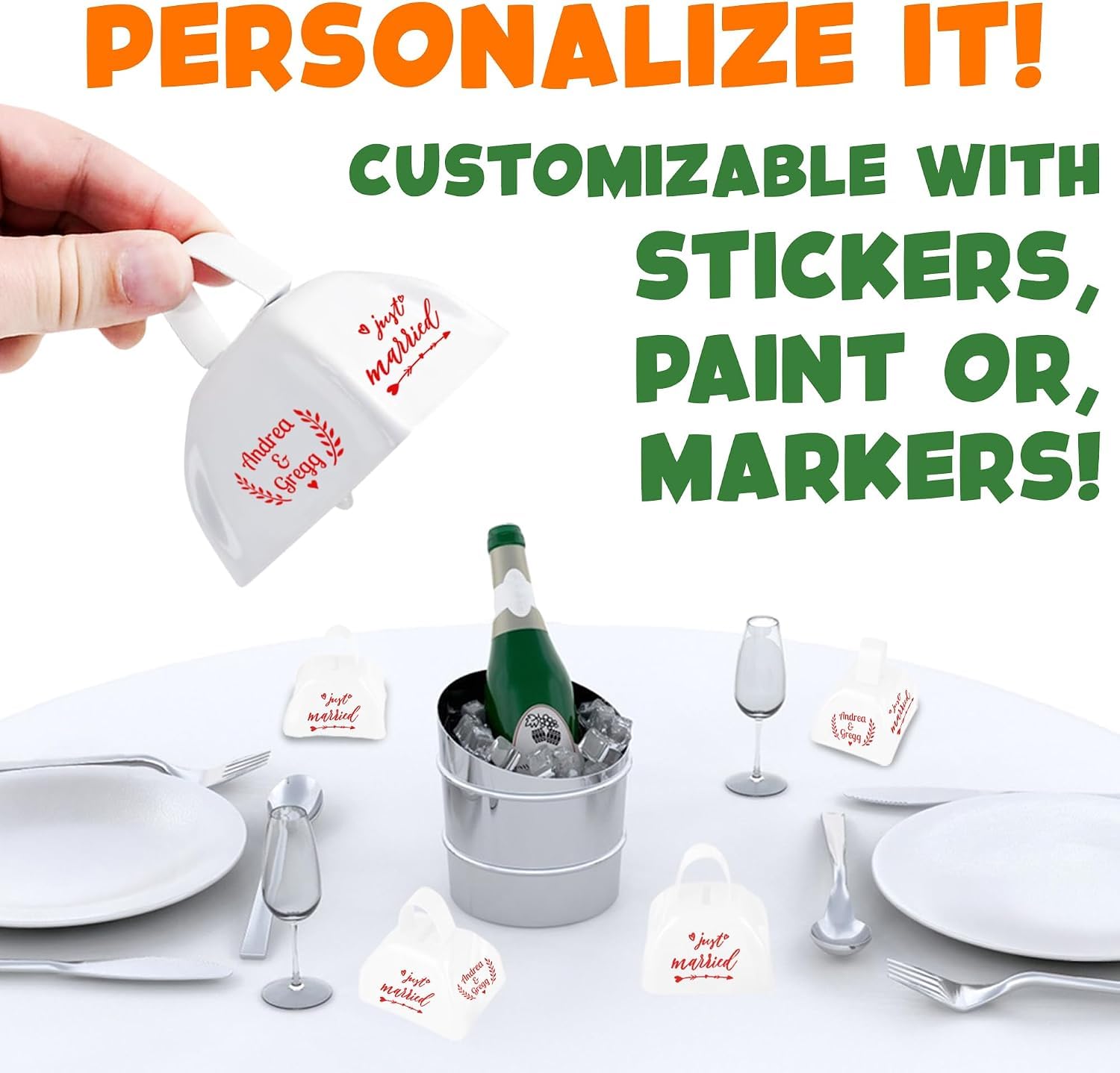3 Inch White Metal Cowbells (36-Pack) Loud Cheering Noise Makers
