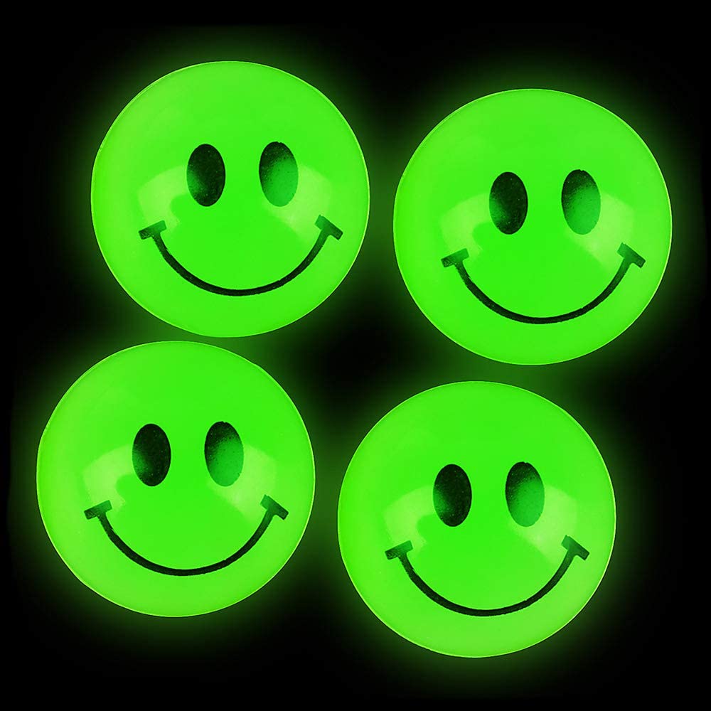 Bulk Bouncy Balls Glow in The Dark - (1inch / 27mm) Diameter, High Bouncing, Small Rubber Smile Face Bouncing Balls for Kids, Vending Machines, Game Prize Toys, Party Favor, Gift Bag Filler