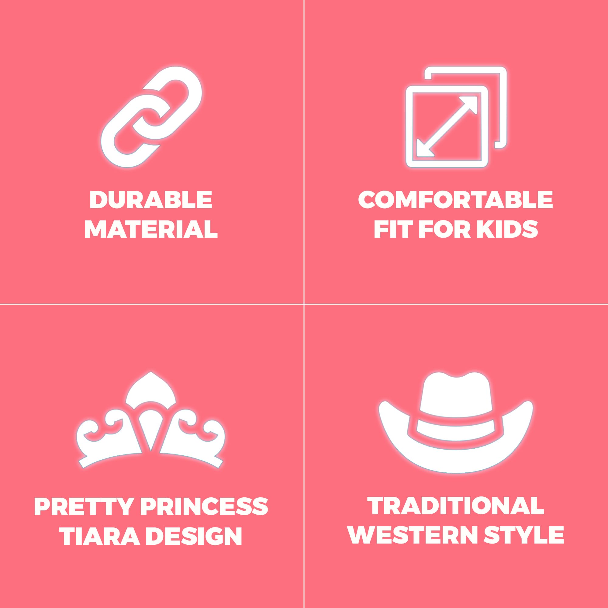 Light Up Pink Cowgirl Hat for Girls - (Pack of 2) Kids Cowboy Hat with Blinking Tiara Sequin Trim Fringe and Drawstring, Felt Girls Pink Cowboy Hat Costume Party Accessory, Dress-Up, 6x7-Inch