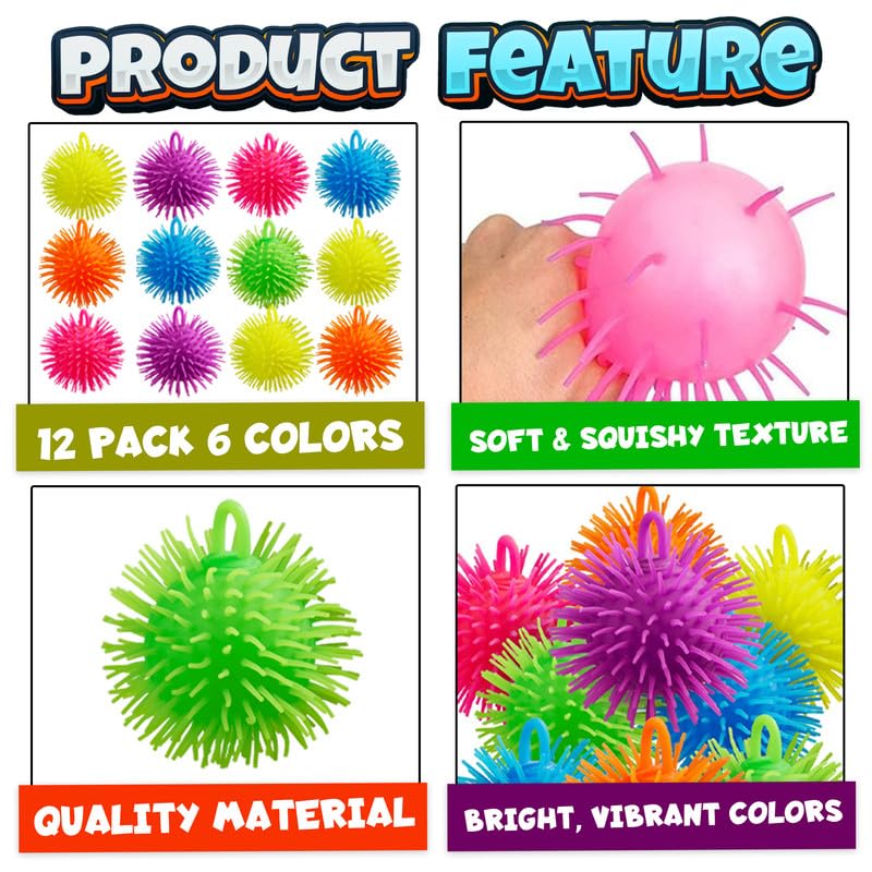 Bedwina Puffer Balls (Pack of 48) - Squishy Balls for Kids Neon Party Favors Sensory, Stress Relief Squishy & Therapy Toys for Kids, Boys & Girls Goodie Bag Stuffers, Prizes and Party Supplies