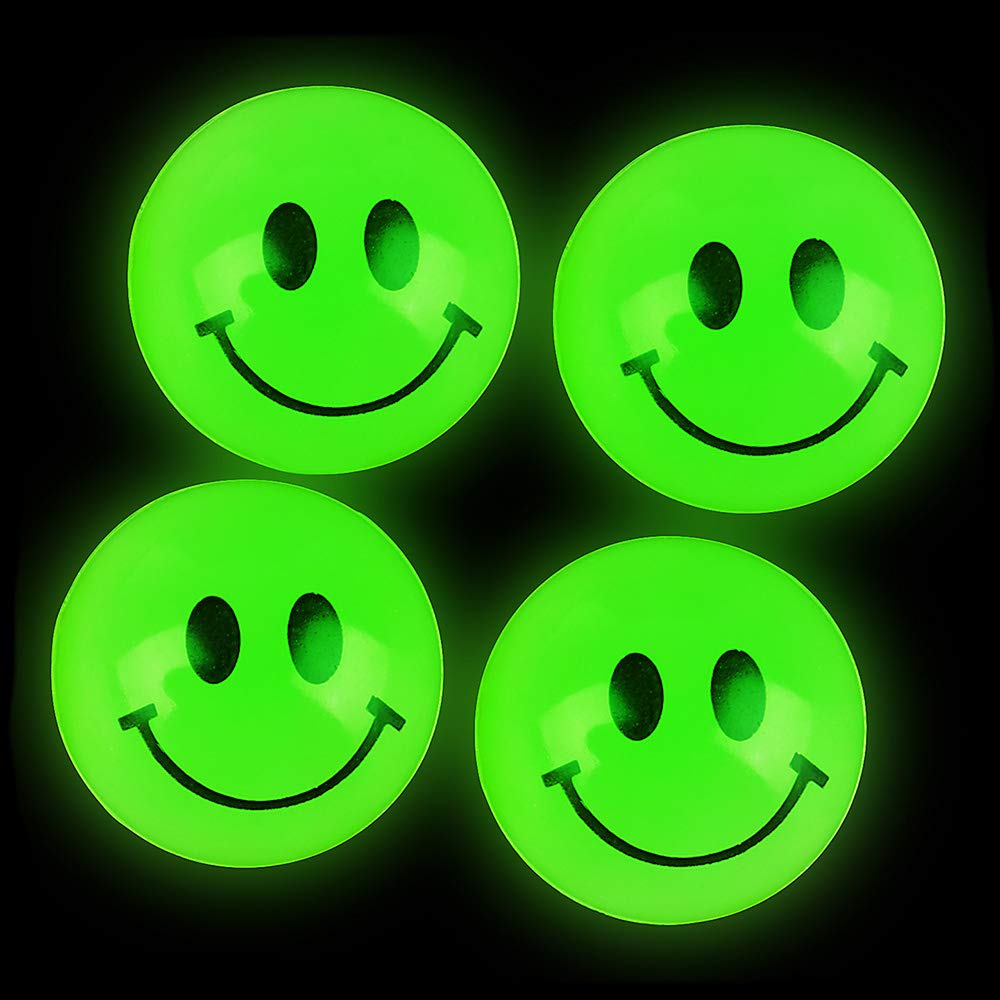 Bulk Bouncy Balls Glow in The Dark - (1inch / 27mm) Diameter, High Bouncing, Small Rubber Smile Face Bouncing Balls for Kids, Vending Machines, Game Prize Toys, Party Favor, Gift Bag Filler