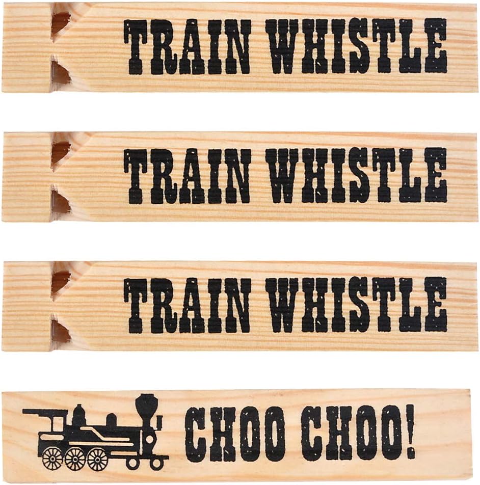 Wooden Train Whistles - Wood Train Whistle for Kids, Train Party Favors, Theme Birthday Decorations, Noisemakers, Goodie Bag Filler, Small Game Prizes, Stocking Stuffers
