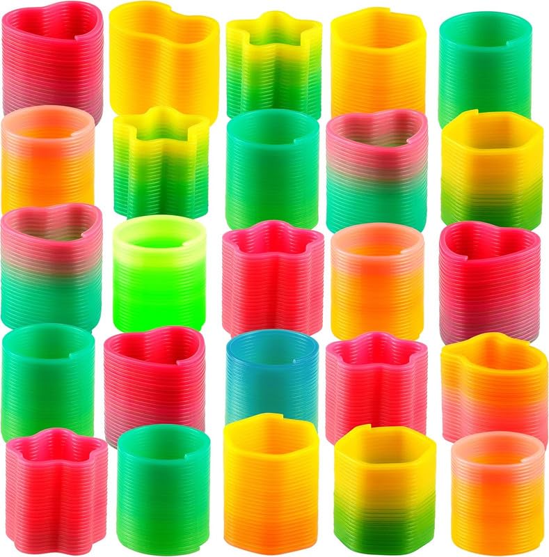 Bedwina Rainbow Spring Toy Assortment - (Pack of 250) Mini Plastic Coil Spring Toy - Bright Colors and Shapes, Goody Bag Filler, Party Prizes and Stocking Stuffers for Kids