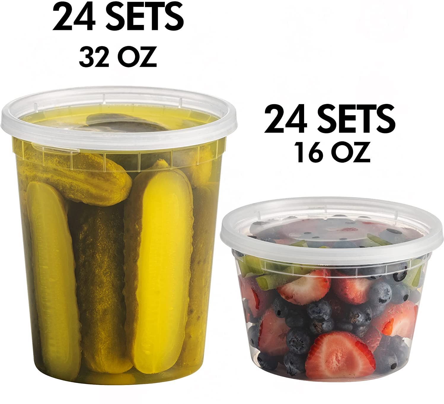 JoyServe Deli Food Containers with Lids - 32 Oz Quart Size & 24-16 Oz Pint Size Airtight Food Storage Takeout Meal Prep Containers with 54 Lids, BPA-Free, Dishwasher, Microwave Safe